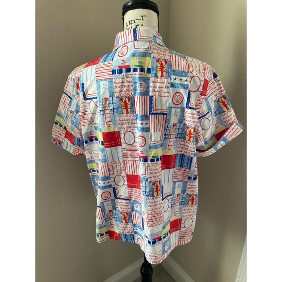 Sag Harbor Sport Nautical Button Down Short Sleeve Shirt - Ladies Size Large - Picture 5 of 6